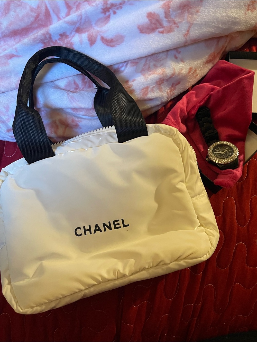 CHANEL White Mini Puffer Tote  GWP with Black Handles/ both reposh items .